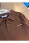 Boy's Brown Seersucker Polo Collar Sweatshirt and Beige Trousers 2-Piece Set - 6
