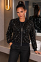 Women's Long Sleeve Front Zipper Sparkling Sequin Embroidered Jacket - Glamorous Nighttime Elegance - 6