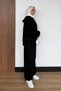 Women's 3 Thread Non-Threaded Half Zipper Hooded Set with Stopper 3911 Black - 7