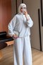 Women's 3 Thread Non-Threaded Half Zipper Hooded Set with Stopper 3911 Grimelange - 4