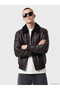 Rmz Gi̇yi̇m Farkiyla Relax Fit Fur Roba Collar Men's Leather Look Coat - 2