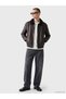 Rmz Gi̇yi̇m Farkiyla Relax Fit Fur Roba Collar Men's Leather Look Coat - 3