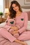 Women's Powder Teddy Bear Embroidered Ribbed Knitted Pajama Set - 4