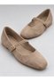 Women's Mink Suede Mary Jane Ballerinas with Gold Buckle Strap, Daily Stylish Flat Sole Ballerina Shoes Stc1384 - 2