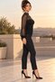 Women's Long Sleeve Semi-Turtleneck Sandy Blouse with Rhinestone Tulle and Heart Collar Detail - Sparkling and Feminine Elegance - 3