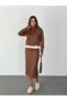 Suede Stand Collar Half-Zip Skirt Suit - 7