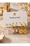 Women's Gold Earring Set |   3 Pairs of Stone-Studded Hoop and Eye-Shaped Dangle Earrings - 5