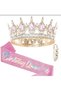 Birthday Queen Birthday Set 3 Pieces – Gold Color Pink Stone Queen Crown, Pink Glitter Sash and Sash - 2