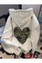 Women's Soldier Patterned Heart Printed Hooded Sweatshirt