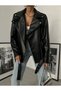 Kadın Oversize Biker Deri Ceket