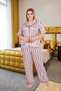 Plus size chic design pink and black striped button-down short sleeve luxury satin pajama set - 2