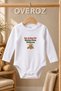 Dayı Written Baby Bodysuit with Car and Teddy Bear Printed White Long Sleeve Snap Fastener Bodysuit 6068