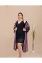 Large Size Stripe Patterned Lace Embroidered 2-Piece Viscose Black Nightgown and Dressing Gown Set