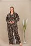Arias Closet Large Size Leopard Patterned Buttoned Long Sleeve Viscose Pajama Set - 2