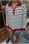 Zipper Collar Detailed Striped Long Sleeve Knitwear - 5