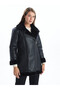 Black fur collar women's Leather-Look coat