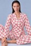 Women's Double-Breasted Collared Checkered Pink Pajama Set with Belted Waist - 2