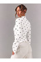 White Collar Lace-Up Star Patterned Spanish Sleeve Long Sleeve Blouse with Drop Detail - 2