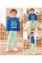 2 İpilks 100% Cotton Top and Bottom Children's Set with Turtle Pattern, Suitable for Boys' Kindergarten & Nursery