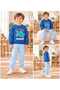 2 İpilks 100% Cotton Top and Bottom Children's Set with Turtle Pattern, Suitable for Boys' Kindergarten & Nursery - 2