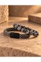 Gray Agate Natural Stone and Black Leather Men's Bracelet Set