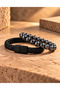 Hematite Natural Stone and Black Leather Men's Bracelet Set