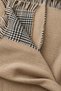 Zurich |   Double-Sided Plain Mink Beige and Houndstooth Plaid Patterned Black and White Oversized Winter Shawl Scarf Shoulder Wrap |   76 X 190 cm |   Soft Textured, Tasseled - 2