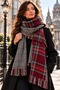 DUBLIN - Reversible Burgundy-Red Oversized Winter Shawl with Scottish Plaid and Houndstooth Patterns | 76 x 190 cm | Soft-Textured, Tasseled