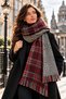 DUBLIN - Reversible Burgundy-Red Oversized Winter Shawl with Scottish Plaid and Houndstooth Patterns | 76 x 190 cm | Soft-Textured, Tasseled - 6