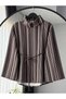Striped Degaje Collar Scuba Tunic - 944 - Brown (Os)