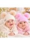 Double Pompom and Stoned Baby Girl Camisole Beanie – Winter Hat with Ecru and Pink Color Options - 2