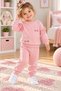 Girl's Pink Cherry and Bow Stone Printed Sweatshirt and Sweatpants 2-Piece Set - 2