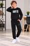 Boys' Black Bird Printed Sweatshirt and Sweatpants 2-Piece Set