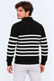 Men's stand collar half zippered striped thessaloniki knitwear sweater - black - 3