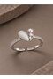 Rice silver color adjustable zircon stone pearl white enamel heart model women's ring