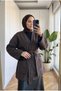 Women's Herringbone Patterned Leather Belted Pocketed Cashmere Jacket