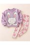 Girl's Rabbit Printed Ribbed Leggings with Drawstring Waist and Ruffle Detail Top and Bottom Set - 2