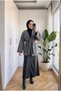 Women's Herringbone Patterned Leather Belted Pocketed Cashmere Jacket - 2
