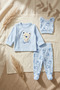 3-Piece Baby Set - Ecru Bottom and Top Hat Set with Cotton Skater Bear Figure - 2