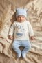 Lumi Safari Cotton 3-Piece Baby Set - Ecru & Blue Animal Figured Hospital Discharge and Daily Set