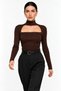 Women's Black High Neck Low-Cut Long Sleeve Slim Fit Camisole Blouse - 3