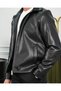 Regular Fit Shiny Leather Jacket with Zipper Detail on Sleeves - 5