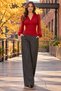 Women's Long Sleeve Deep V-Neck Sandy Blouse with Gathered Tulle Sleeve Detail - Romantic Touch and Feminine Elegance - 3