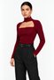 Women's Black High Neck Low-Cut Long Sleeve Slim Fit Camisole Blouse - 2