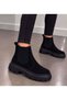 Men's Black Suede Thick Light Sole Casual Chelsea Boots with Elastic on Both Sides 1810
