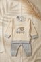 Teddy Adventure Cream & Gray Ribbed Cotton Baby Set - Soft Textured Two-Piece Top and Bottom Set - 4