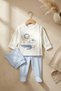 Lumi Safari Cotton 3-Piece Baby Set - Ecru & Blue Animal Figured Hospital Discharge and Daily Set - 4