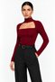 Women's Black High Neck Low-Cut Long Sleeve Slim Fit Camisole Blouse - 3