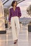 Women's Long Sleeve V-Neck Lace-Up Ethnic Print Single Jersey Blouse - Bohemian Vibes and Sophisticated Elegance - 2
