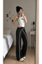 Women's High Waist Contrast Piping Wide Leg Flowy Long Palazzo Pants - 3